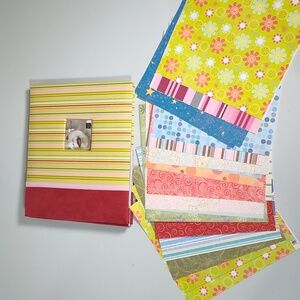 Chatter Box green pink striped scrapbook with paper 8x8